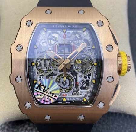 KV Factory 1:1 Richard Mille Fake RM011 Rose Gold Black Rubber Strap Case