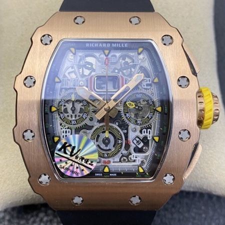KV Factory 1:1 Richard Mille Fake RM011 Rose Gold Black Rubber Strap Case