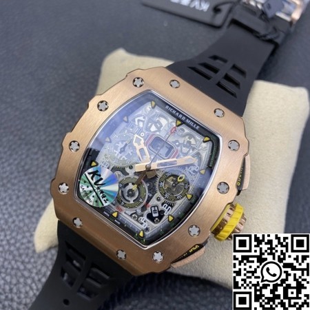 KV Factory 1:1 Richard Mille Fake RM011 Rose Gold Black Rubber Strap Case