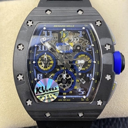 KV Factory Replica Richard Mille RM011 Blue Dial Carbon Fiber Watch Case