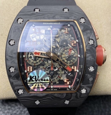KV Factory Replica Richard Mille RM011 Red Dial Carbon Fiber Watch Case