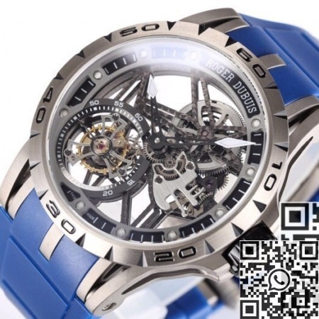 BBR Factory Fake Roger Dubuis Excalibur Spider RDDBEX0479 Tourbillon Blue Rubber Strap
