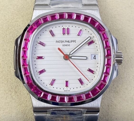 PPF Custom Fake Patek Philippe Watch Nautilus 5711 Red Diamond White Dial Watch