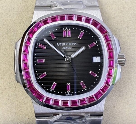 PPF Custom Patek Philippe Replica Watches Nautilus 5711 Red Diamond Black Dial Watch