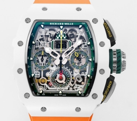 KV Factory Fake Richard Mille Watches RM11 White Ceramic Orange Rubber Strap