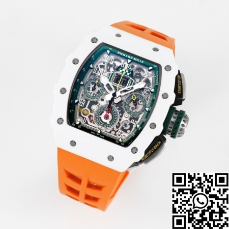 KV Factory Fake Richard Mille Watches RM11 White Ceramic Orange Rubber Strap