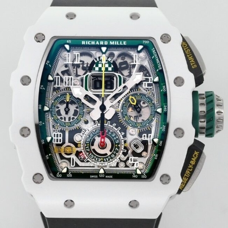 KV Factory Best Richard Mille Replica RM11 White Ceramic Black Rubber Strap