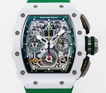 KV Factory Richard Mille Replica Watches RM11 White Ceramic Green Rubber Strap