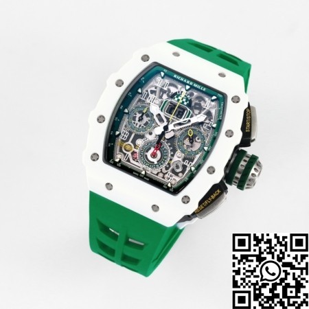 KV Factory Richard Mille Replica Watches RM11 White Ceramic Green Rubber Strap