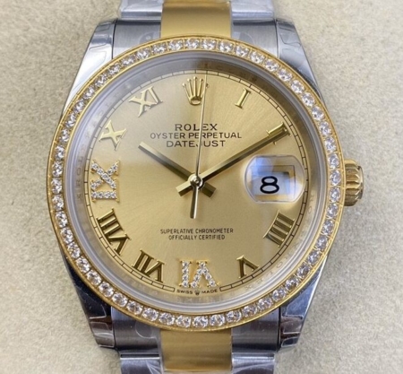 EW Factory Rolex Datejust Imitate M126283RBR Gold Watch Size 36mm