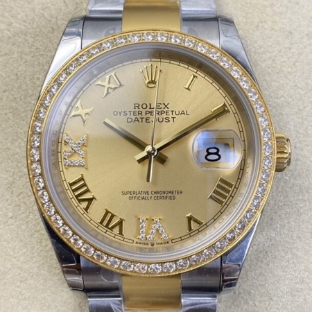 EW Factory Rolex Datejust Imitate M126283RBR Gold Watch Size 36mm