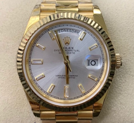 EW Factory Imitate Rolex Day Date M228235 Silver Gray Dial Gold Watch Size 40mm