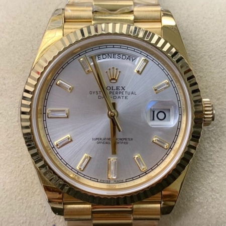 EW Factory Imitate Rolex Day Date M228235 Silver Gray Dial Gold Watch Size 40mm