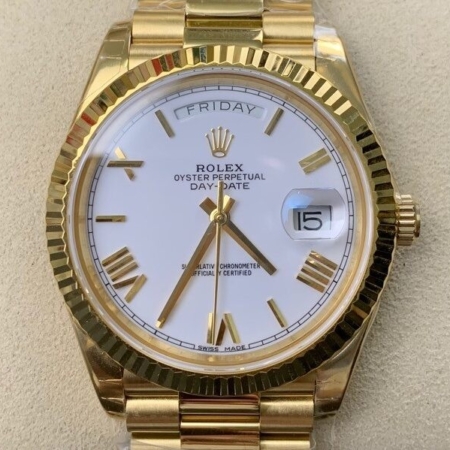 EW Factory Copy Rolex Day Date M228238-0042 White Dial Gold Watch Size 40mm