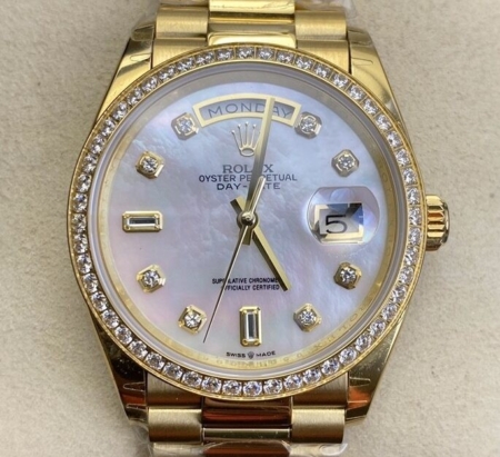 EW Factory Rolex Fake Day Date M128348RBR-0017 Ladies Gold Watch Size 36mm