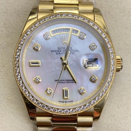 EW Factory Rolex Fake Day Date M128348RBR-0017 Ladies Gold Watch Size 36mm