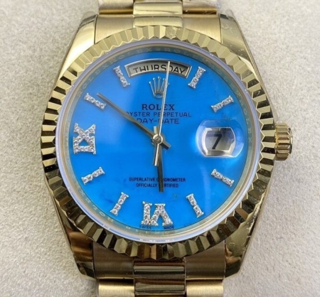 EW Factory Replica Rolex Day Date M118238-0071 Turquoise Dial Gold Watches Size 36mm