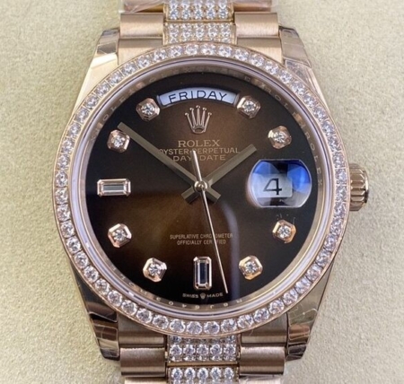 EW Factory Replica Rolex Day Date M218345RBR-0041 Rose Gold Watches Size 36mm