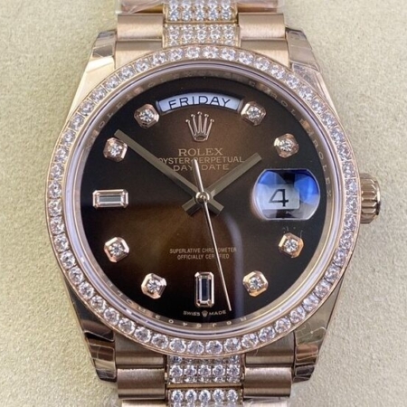EW Factory Replica Rolex Day Date M218345RBR-0041 Rose Gold Watches Size 36mm