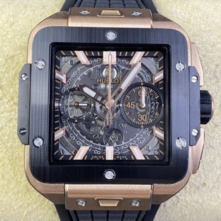 BBF Factory Fake Hublot Watch Square Bang Unico 821.OM.0180.RX Gold Case