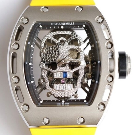 EUR Factory Replica Richard Miller RM052 Diamond Skull Yellow Rubber Strap