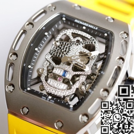EUR Factory Replica Richard Miller RM052 Diamond Skull Yellow Rubber Strap