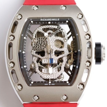 EUR Factory Richard Miller Copy RM052 Diamond Skull Red Rubber Strap