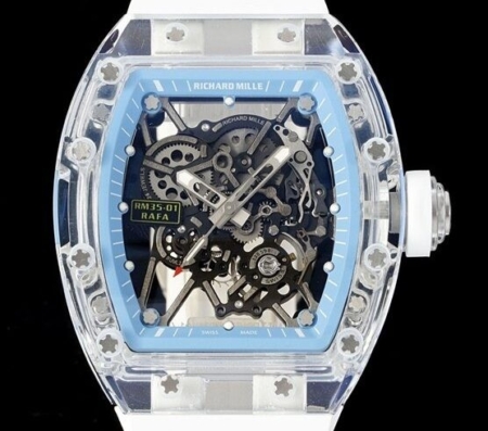 Replica Richard Mille RM35-01 Blue Dial White Rubber Strap