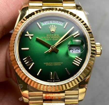 Exploring the Q Factory Fake Rolex Day-Date M128238-0118 Gold Watch 36mm