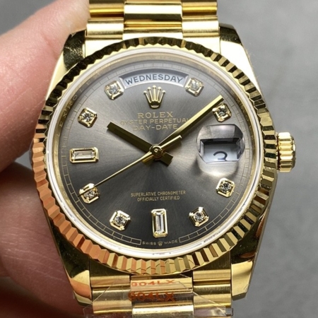 Q Factory Rolex Day-Date Replica M118238 36mm Black Dial Diamond Scale: Luxury Meets Bold Elegance