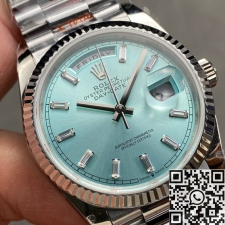 Q Factory Fake Rolex Day-Date Watch M128236-0009 Ice Blue Dial 36mm