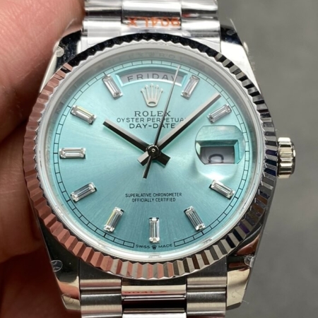 Q Factory Fake Rolex Day-Date Watch M128236-0009 Ice Blue Dial 36mm