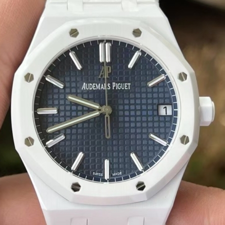APS Factory Fake Audemars Piguet Watches Royal Oak 15500 White Ceramic – Dark Blue Dial Brilliance