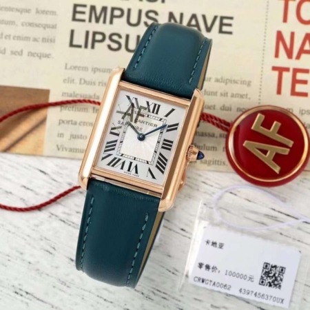 AF Factory Replica Watch Cartier Tank WGTA0062: Gold Case with Blue Cowhide Watchband